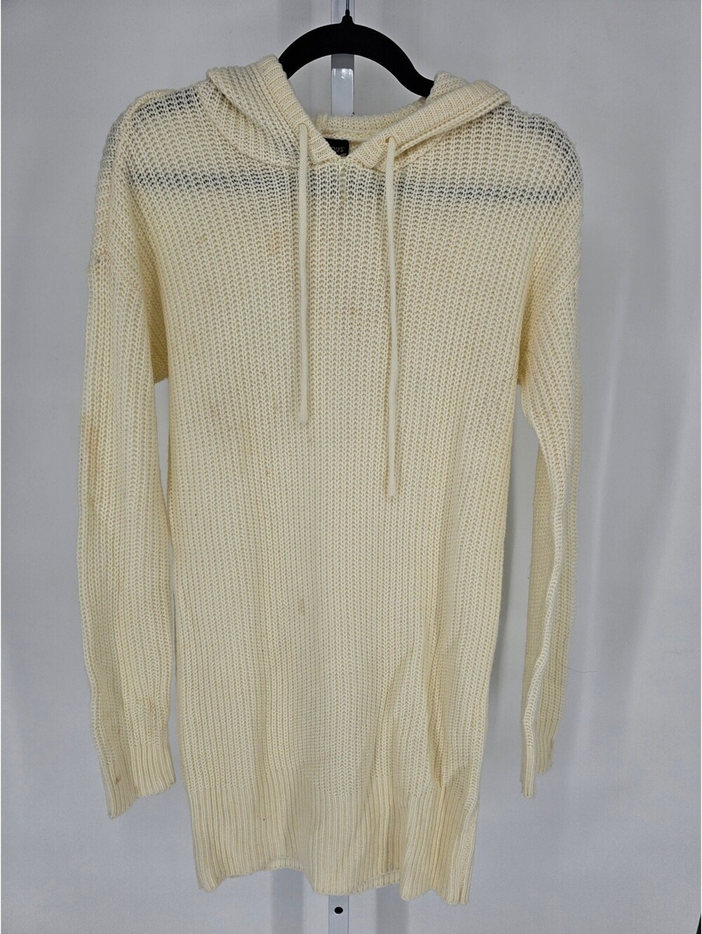 Almost Famous Womens Sz S Tunic Length Knit Hoodie Sweater Cream Ivory